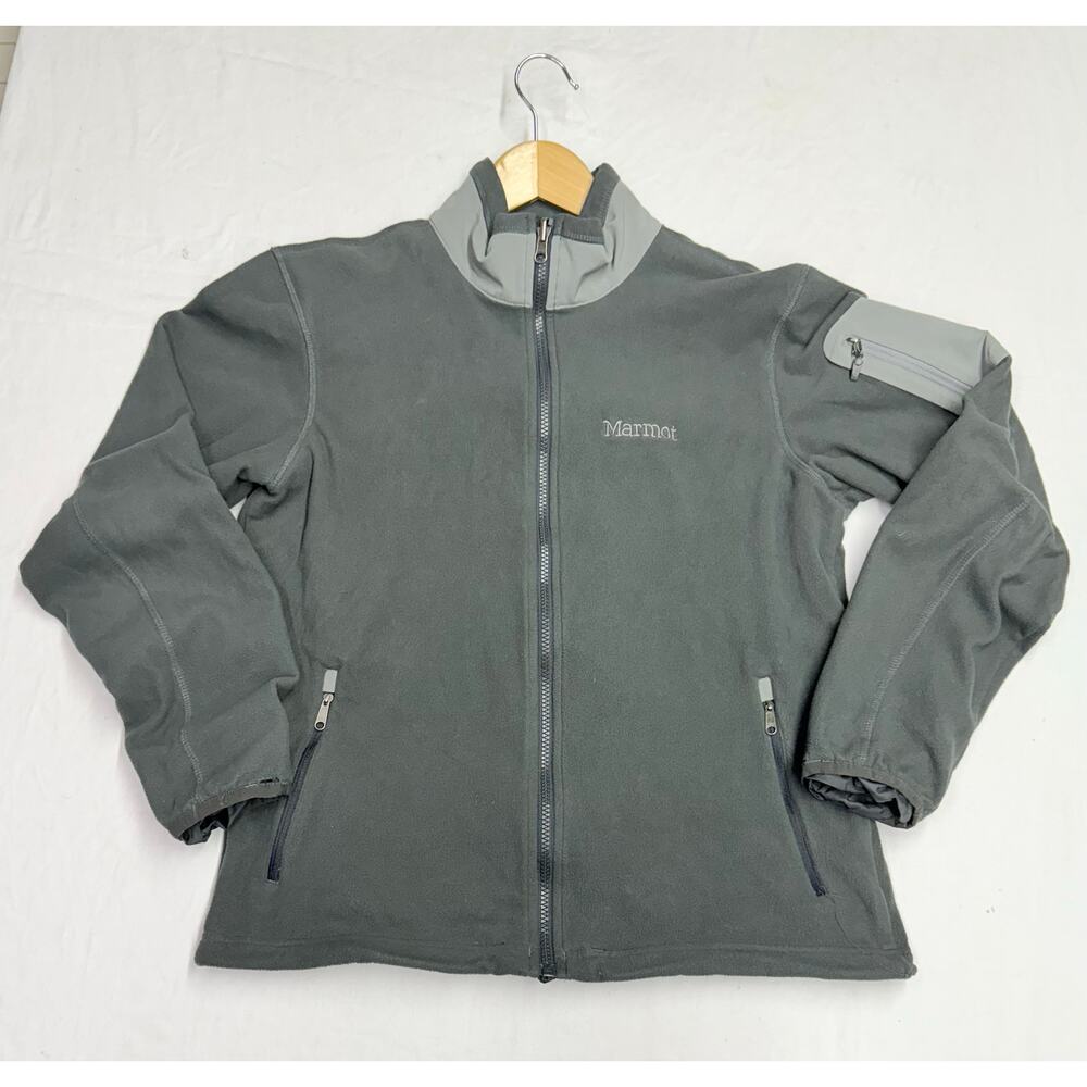 Marmot Jacket Mens size M  gray  Fleece Lined Full Zip Outdoor  Jacket have flaw